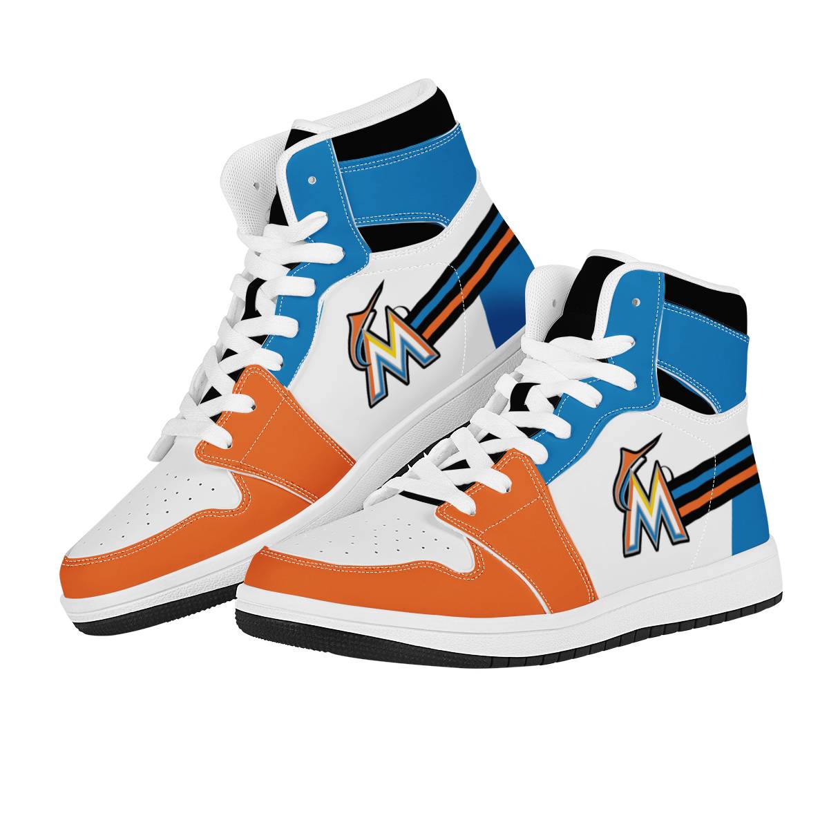 Women's Miami Marlins High Top Leather AJ1 Sneakers 003